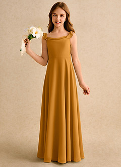 Azazie Puppy Girls Formal Flower Girl Dresses Butterscotch A-Line Pleated Chiffon Dress image3