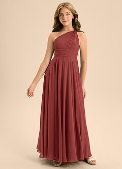 Azazie Charlize Junior Terracotta A-Line Pleated Chiffon Dress image3