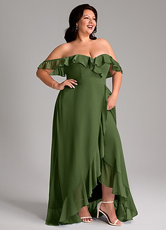 Azazie Lyra Bridesmaid Dresses Olive A-Line Chiffon Convertible Dress image14
