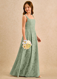 Azazie Snookums Girls Formal Flower Girl Dresses Dusty Sage A-Line Pleated Floral Burnout Dress image3