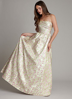 Azazie Jaliya Klänningar att prova hemma Klä av A-Linje i Blommig Jacquard Korsett Rodnande Blomma image8