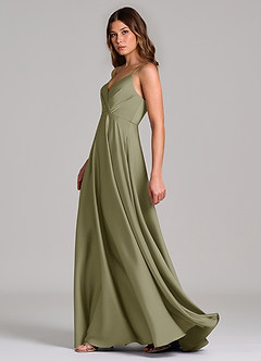 Azazie Amani Bridesmaid Dresses Pistachio A-Line Pleated Stretch Satin Dress image3