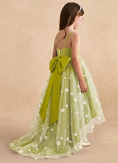 Azazie Celia Flower Girl Dresses Lemongrass A-Line Spaghetti Strap Tulle Dress image4