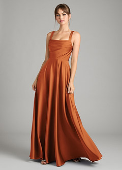 Azazie Shaude Bridesmaid Dresses Cinnamon A-Line Pleated Stretch Satin Dress image1