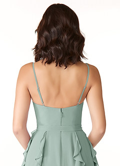 Azazie Peyton At-home Try On Dresses Agave A-Line Ruched Chiffon Dress image3