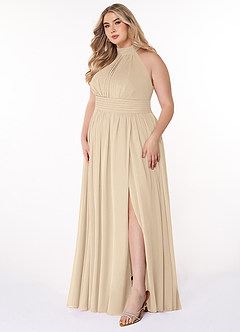 Azazie Iman Bridesmaid Dresses Champagne A-Line A-Line Ruched Chiffon Dress image10
