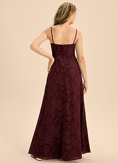 Azazie Kaylee Junior Cabernet A-Line with Belt Floral Burnout Dress image2