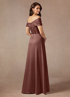 Azazie Amelia Final Sale Agave A-Line Off the Shoulder Stretch Satin Dress image2