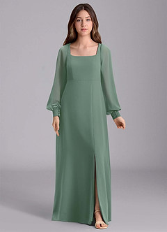 Azazie Bondi Junior Jurk van Chiffon met A-Lijn Blouson Eucalyptus image7