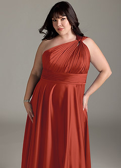 Azazie Charlize Bridesmaid Dresses Rust A-Line One Shoulder Stretch Satin Dress image14