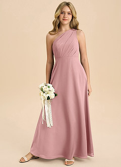 Azazie Phaedra Junior Jurk van Chiffon met A-Lijn Geplooid Stoffige Roos image8