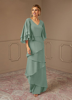 Azazie OHara Mother of the Bride Dresses Silver Sage A-Line V-Neck Chiffon Dress image1
