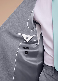 front Collins Grey Double Breasted Wool Blend Suit Jacket