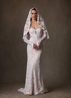 front Welon koronkowy Mantilla z kwiatowym wzorem na opuszkach palców