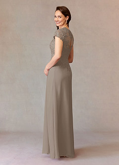 Azazie Junie Mère de la mariée Robes Robe Trapèze en Mousseline de soie Dentelle Taupe image8