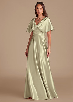 Azazie Pamela Brautjungfernkleider A-Linie Plissee Metallischer Satin Kleid Moosgrün image6