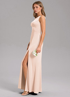 Azazie Feby Bridesmaid Dresses Blushing Pink A-Line One Shoulder Stretch Satin Dress image5