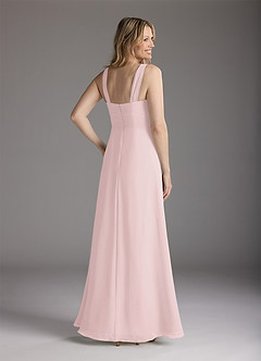 Azazie Weisz Mère de la mariée Robes Robe Trapèze en Mousseline de soie Encolure carrée plissée Rose Pâle image5