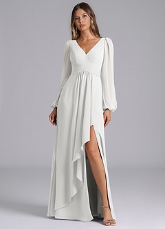 Azazie Liah Abiti da Damigella Abito A-Line in Chiffon Maniche Lunghe Bianco image1