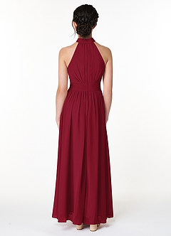 Azazie Iman Junior Burgundy A-Line Pleated Chiffon Dress image2