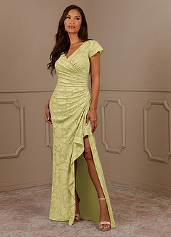 Azazie Roya Mother of the Bride Dresses Lemon Sorbet Mermaid Ruched Floral Burnout Dress image1
