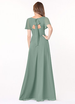 Azazie Kimber Brautjungfernkleider A-Linie Volantärmel Chiffon Kleid Silberner Salbei image3
