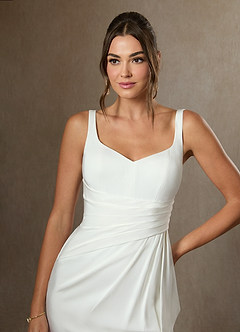 Azazie Isabella Wedding Dresses Diamond White Mermaid Pleated Crepe Back Satin Dress image3