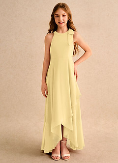 Azazie Boop Girls Formal Robe Demoiselle D'honneur Fillette Robe Trapèze en Mousseline de soie Nœud Beurre image3