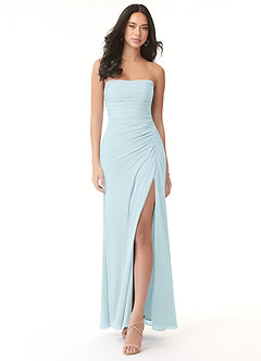 Azazie Darria Bridesmaid Dresses Sky Blue Sheath Square Neckline Pleated Stretch Chiffon Convertible Dress image1