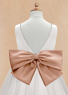 Azazie Seline Flower Girl Dresses Ivory Champagne Rose A-Line Bow Tulle Dress image9