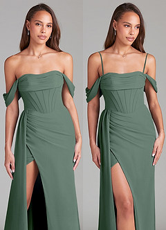 Azazie Amyra Bridesmaid Dresses Eucalyptus Sheath Off the Shoulder Chiffon Convertible Dress image9