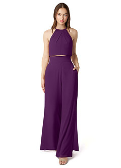 Azazie Kenzi Bridesmaid Dresses Grape Pleated Chiffon Jumpsuit image1