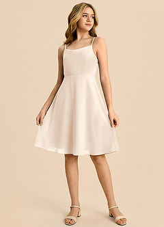 Azazie Shale Junior White Alabaster A-Line Bow Chiffon Dress image4