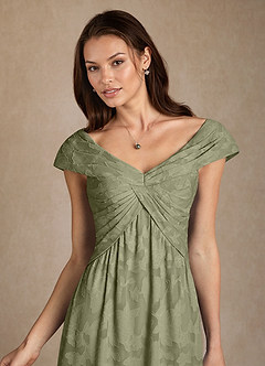 Azazie Myrtle Mother of the Bride Dresses Pistachio A-Line Pleated Floral Burnout Dress image5