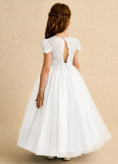 Azazie Puff Flower Girl Dresses Ivory Ball-Gown Lace Tulle Dress image7