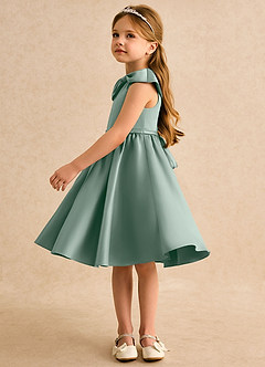 Azazie Acorn Flower Girl Dresses Silver Sage A-Line Pleated Matte Satin Dress image4