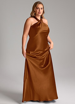 Azazie Doretta Bridesmaid Dresses Copper Mermaid Bow Metallic Satin Dress image11