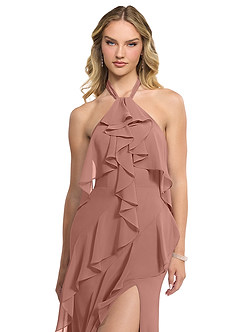 Azazie Velma Bridesmaid Dresses Cedar Rose A-Line Side Slit Chiffon Dress image4