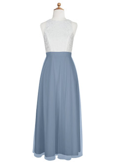 Azazie Albertine Junior Dusty Blue A-Line Lace Chiffon Dress image7