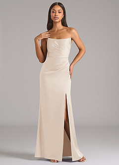 Azazie Marla Vestidos de damas de honor Vestido de Alabastro Blanco de Satén Elástico de Corte Recto Convertible con Sin tirantes image3