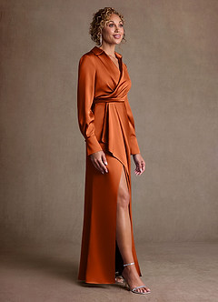 Azazie Jacinta Suknie dla Matki Panny Młodej Osłona Pofałdowany Satyna elastyczna Długość podłogi Sukienka image4