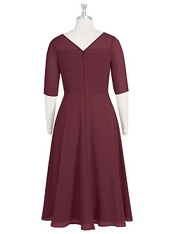 Azazie Naomi Mother of the Bride Dresses Cabernet A-Line Boatneck Pleated Chiffon Dress image8