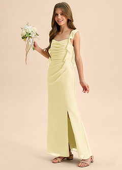 Azazie Jessamine Junior Vestido de Sorbete De Limón de Gasa de Corte Sirena con Escote de Corazón image6