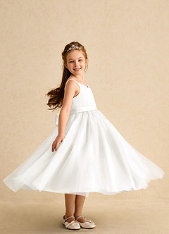 Azazie Patootie Flower Girl Dresses Ivory A-Line Spaghetti Strap Tulle Dress image3