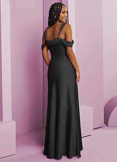 Barbie ♥ Azazie Jurken voor bruidsmeisjes Jurk van Stretch Satijn met Kolom Geplooid Zwart image9