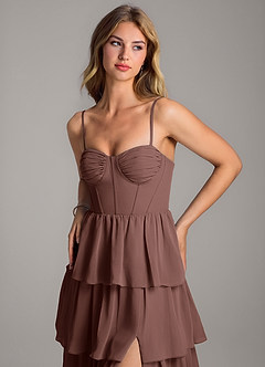 Azazie Alanna Brautjungfernkleider A-Linie Herzausschnitt Chiffon Kleid Espresso image2