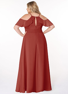 Azazie Dakota Vestidos de damas de honor Vestido de Terracota de Gasa de Corte en A con Cuello en V plisado image12