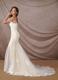 Azazie Saskia Abiti da Sposa Abito Sirena in Tulle Lustrini Bianco Diamante Champagne image4