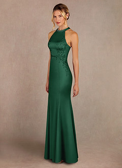 Azazie Tyra Mother of the Bride Dresses Dark Green Mermaid Lace Stretch Satin Dress image2