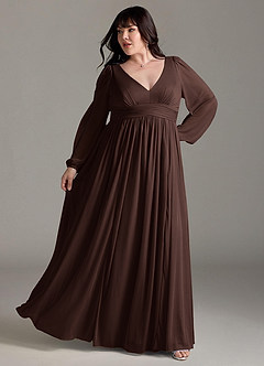 Azazie Norah Vestidos de damas de honor Vestido de Ganache de Gasa de Corte en A con Manga larga con cuello en V image8